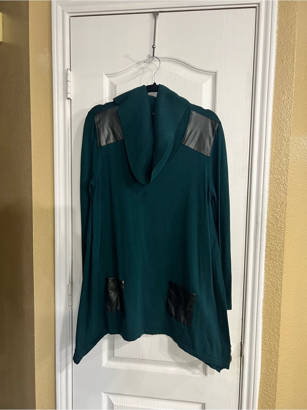 Style & Co. Teal Hooded Long-Sleeve Top with Faux Leather Accents